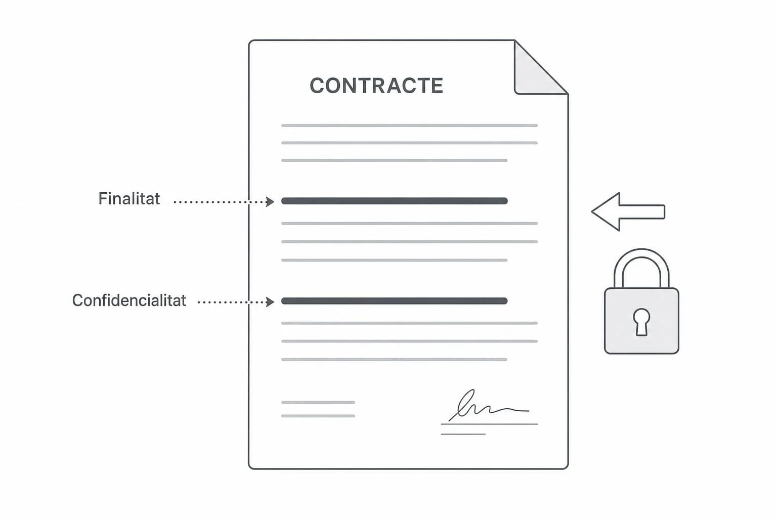 Un contracte amb dues clàusules destacades: finalitat i confidencialitat.