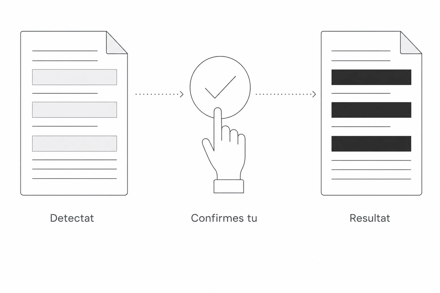 El document amb les dades detectades, la confirmació, i el resultat.