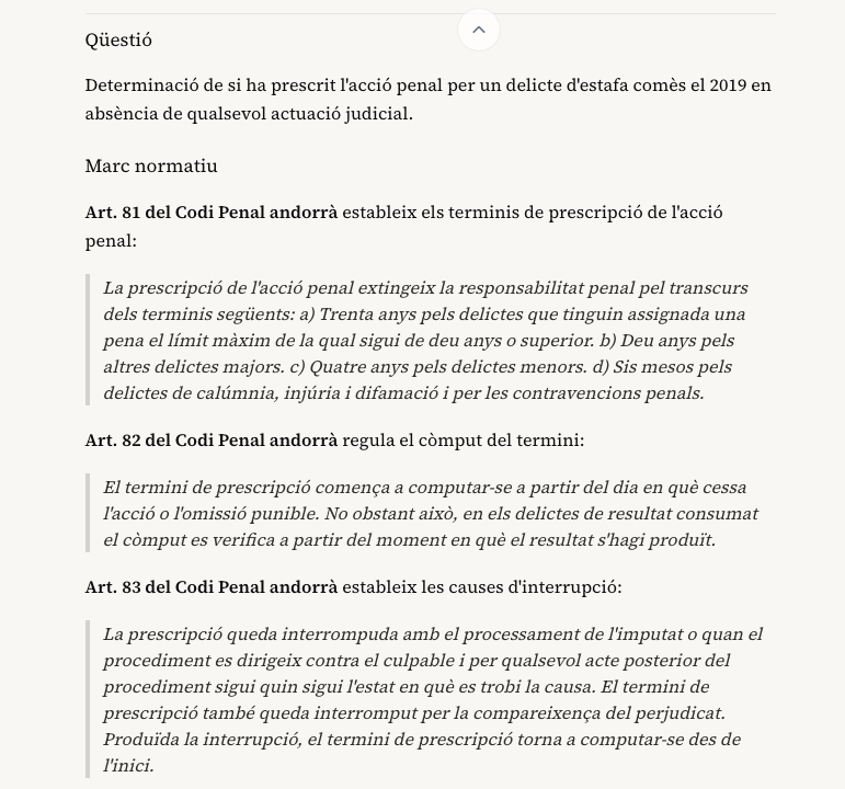 Resposta amb citacions: marc normatiu amb articles del Codi Penal citats